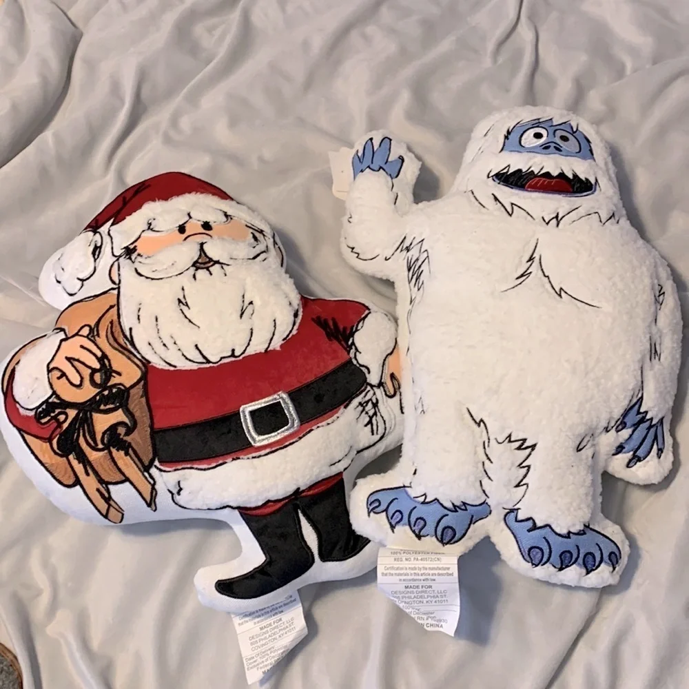Rudolph the red nose reindeer cartoon Santa and bumble accent pillows Sherpa